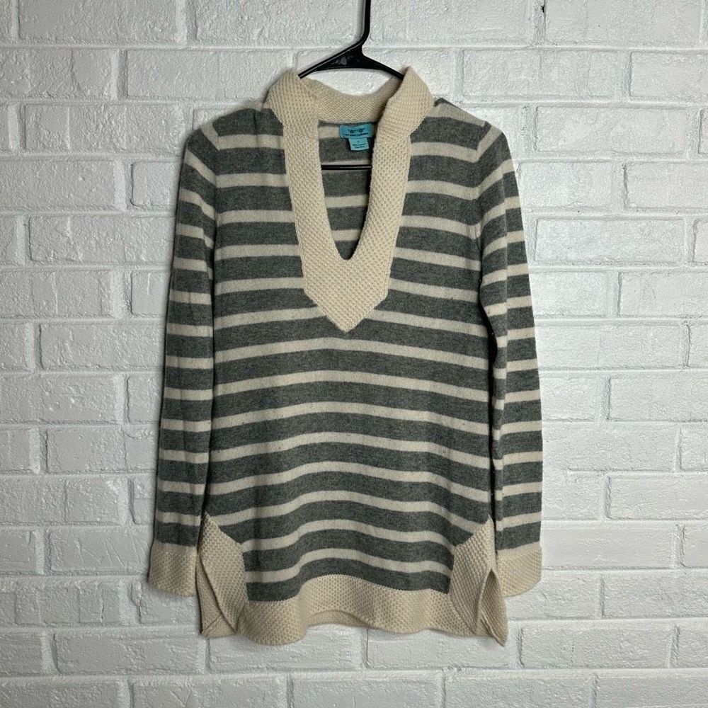 Two Bees Cashmere Sweater Striped Tunic Gray and Cream size Small‎